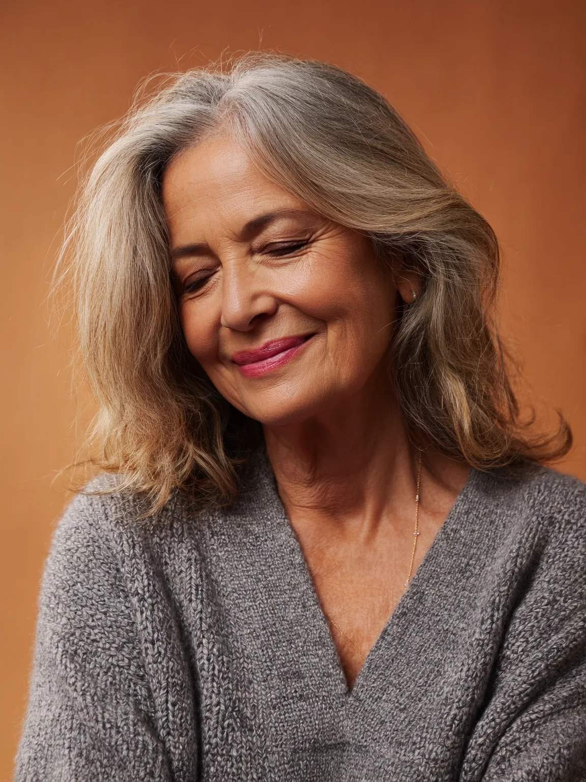 Salt and Pepper Wavy Natural Layers at Shoulder Length